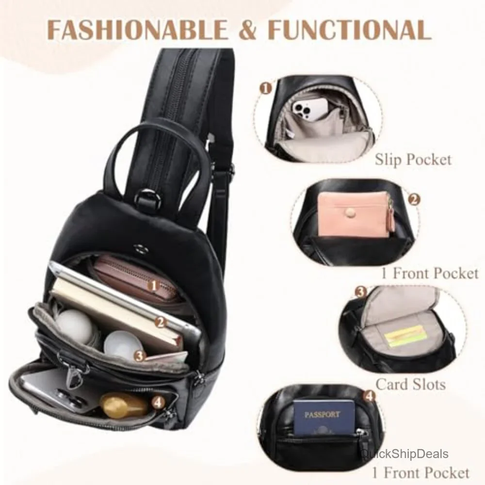Anti Theft PU Leather Convertible Sling Backpack Daypack Women